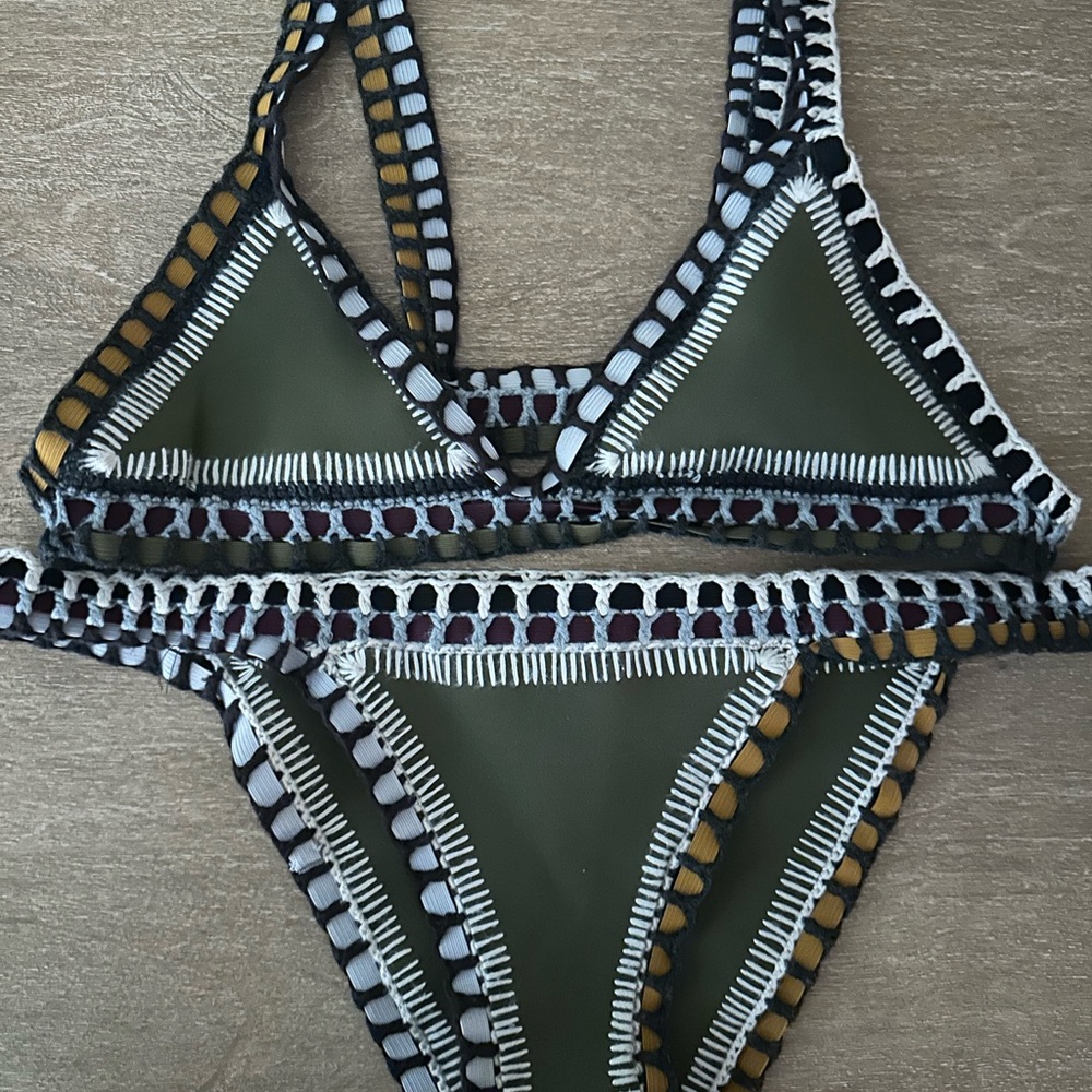 KIINI Green and Black Crochet Trim Bikini